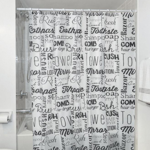 Cortina De Baño 1,80x1,80 Estampada Plastica Altas + Ganchos Color Blanco Estampado