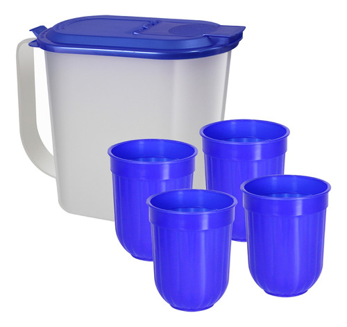 Set De Jarra Ovalada 1,5 Lts + 4 Vasos Coreanos 358 Ml C/u