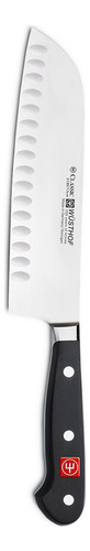 Cuchillo Wüsthof Santoku Clásico Negro Filo Hueco Acero Inoxidable