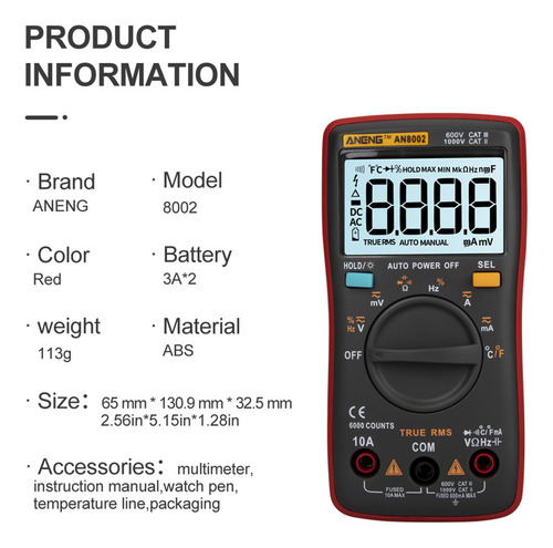 Guangchuan Aneng An8002 6000 Conta Com True Rms