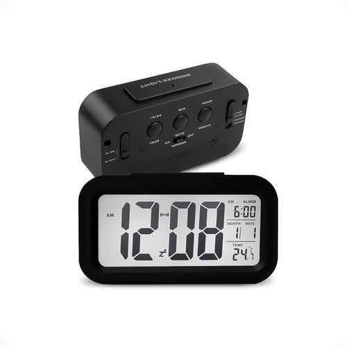 Reloj Despertador Con Fecha Y Temperatura Alarma Negro- Otec