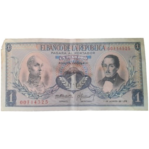 Billete 1 Peso 7 Agosto 1973 Colombia