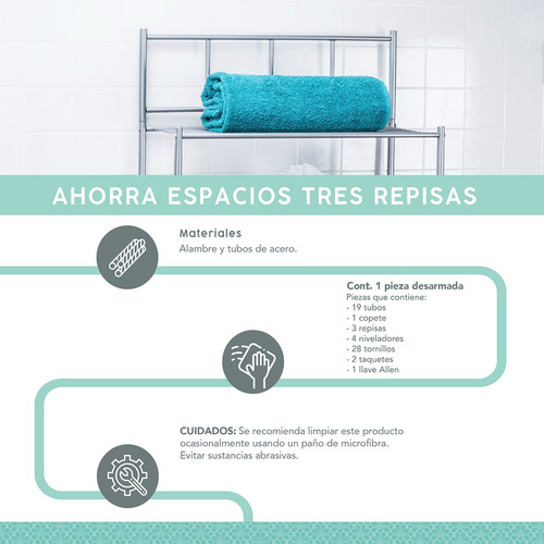 Mueble Organizador De Baño 3 Repisas Color Plata Color Plateado
