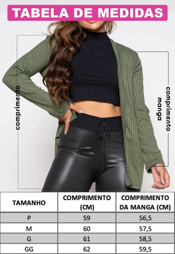 Imagem 6 de 9 de Cardigan Moda Blogueira Manga Longa Canelada Inverno Kimono