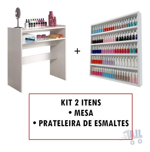 Kit Mesa Manicure C/prateleira, Salão Expositor De Esmaltes Cor Branco