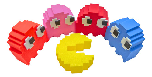 Pack Figuras Pacman + 4 Fantasmas 6cm Impresión 3d Makeme