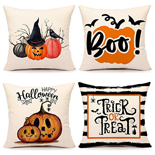 Fall Halloween Pumpkin Pillow Covers 18x18 Inches Set O...