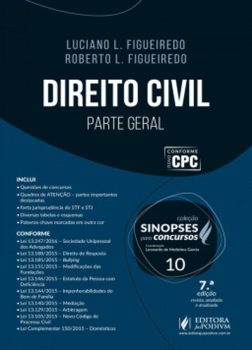 DIREITO CIVIL PARTE GERAL, de Luciano L. Figueiredo. Editora JUSPODIVM, capa mole em português