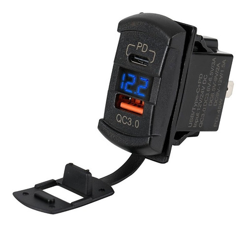 Cargador Rocker C + Pd Usb Rápido 3.0 Voltímetro 12v -24v