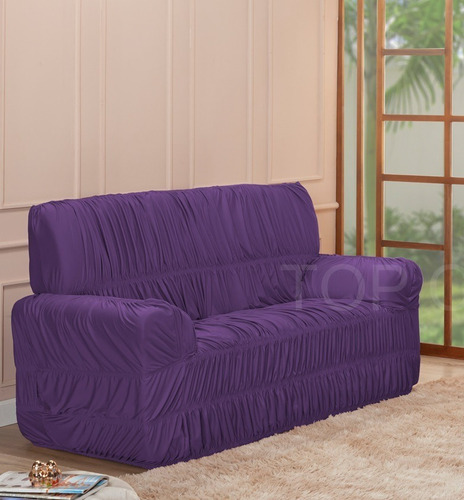 Capa Protetor De Sofa 3 Lugares Avulsa 21 Elastic Cor Roxo Liso