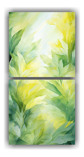 80x40cm Cuadro Decorativo Hojas Acuarela Abstractas Verde Ga