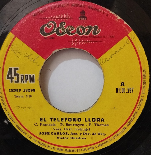45 José Carlos - El Teléfono Llora / Hoy Solo Queda De Ti