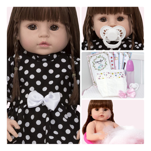 Boneca Reborn Barata Menina 100% Silicone Realista 13 Itens