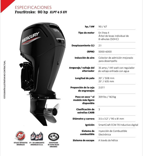 Mercury 90 Elpt 4s Efi - Motor Fuera De Borda 90hp 4 Tiempos