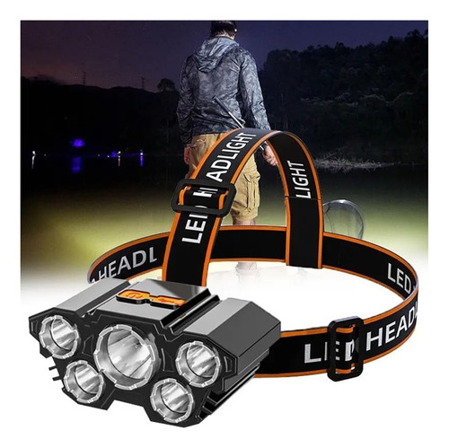 Linterna Led Minero Frontal 5 Led Impermeable Recargable Usb