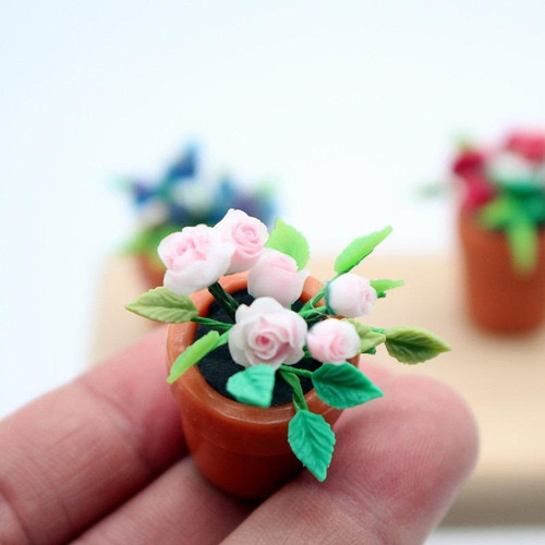 2 Casa De Muñecas En Miniatura, Flores Rosadas