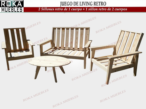 Imagen 3 de 4 de Juego De Living Recto Cruz Pino Roka Muebles Sin Almohadones