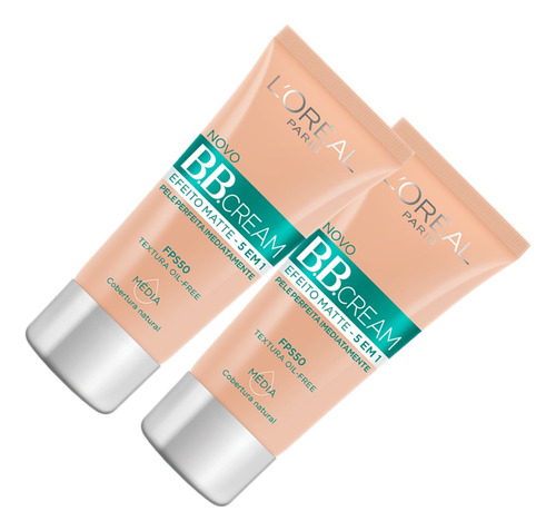 2 Unid Bb Cream Efeito Matte Base Média Loréal Paris Fps 50 Tom Médio