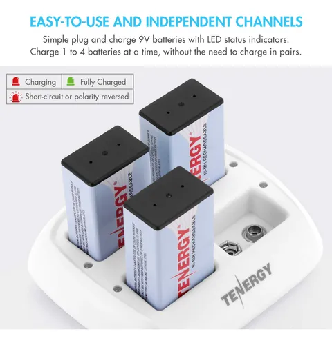 Tenergy Tn136 Smart 4 Bay 9v Cargador Con 4 Pack Tenergy 9v.