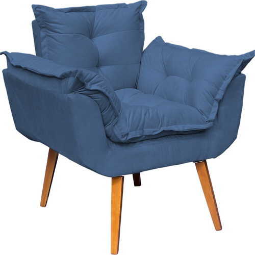 Poltrona Decorativa Amamentação Cadeira Reforçada Opala Bege Cor Azul-marinho Desenho do tecido Suede
