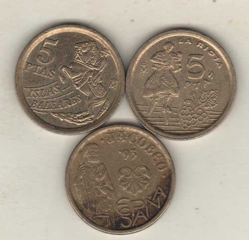 España Lote De 3 Monedas Conmemorativas Dif. De 5 Pesetas