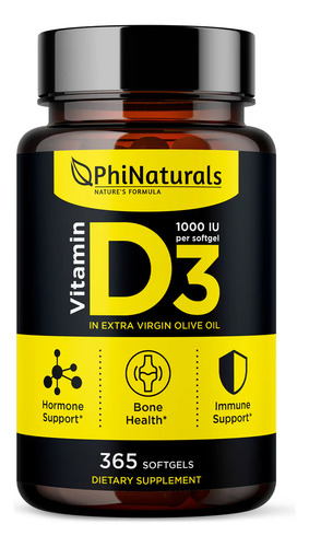 Phinaturals Suplemento De Vitamina D3 1000 Iu 365 Softgels Sabor Sin Sabor