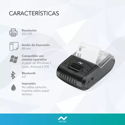 Impresora Térmica Nictom IT01 Bluetooth Tickets Comandera Portátil