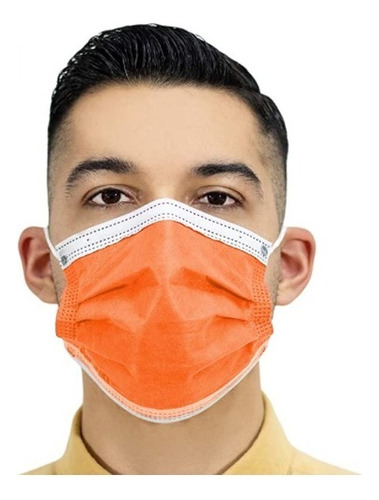 50 Mascarillas Cubrebocas De 4 Capas Transpirable Calidad Color Naranja