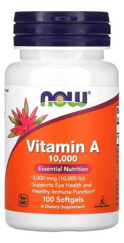Vitamina A 10.000ui Now Foods 100 Caps Softgels Sabor Sem Sabor