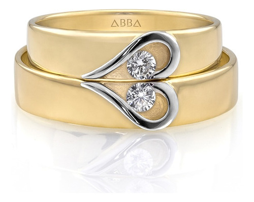 Set Argollas Matrimonio 14k Oro Con Piedra Corazón Abba 