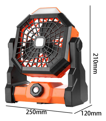 Ventilador De Camping Con Linterna Led, Ventilador Naranja
