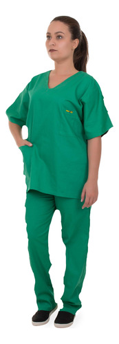 Conjunto Pijama Cirúrgico Scrubs Verde Bandeira Masc E Fem