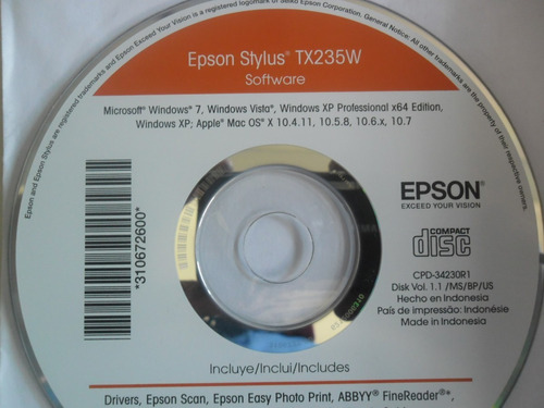 Cd De Instalação Para Impressora Epson Stylus Tx 235w.