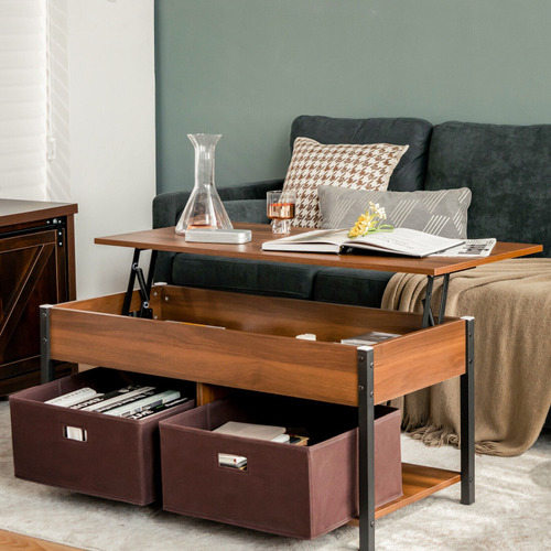 Mesa D Centro Elevable Con Cajones Y Compartimento Gpl Café