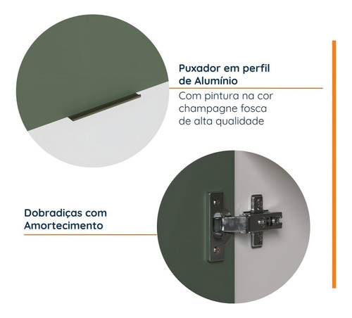 Cozinha Modulada 4 Peças Sem Tampo 3 Aéreos 5 Portas E 1
