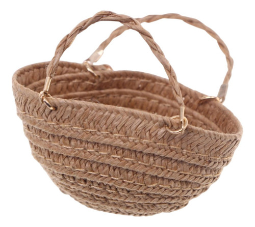 Casa De Muñecas A Escala 1/12, Bolso Tejido A Mano, Caqui