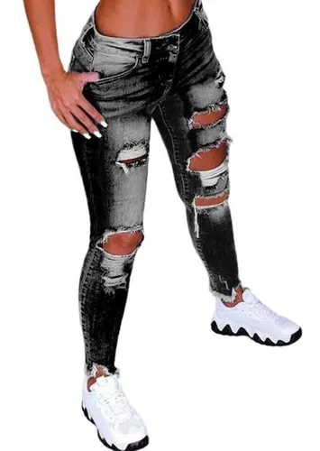 Intervenir Arqueología Químico Pantalones Rotos Mujer Color Negro | MercadoLibre 📦