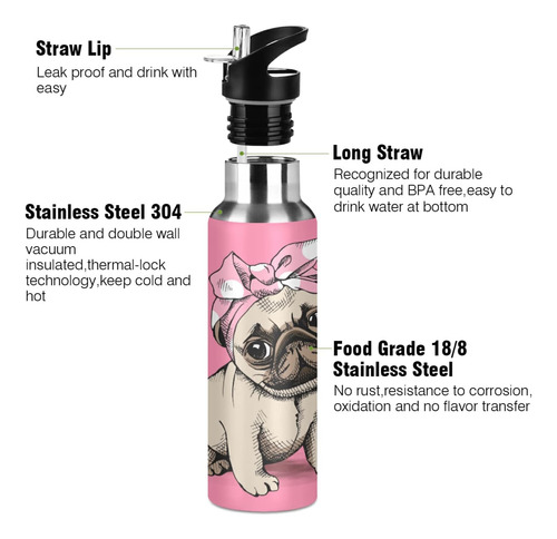Blueangle Botella De Agua Con Diadema Rosa De 20 Onzas Con P