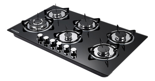 Parrilla De Gas Empotrables Estufas 6 Quemadores Cristal Templado Color Negro Gas Lp O Gas Natural