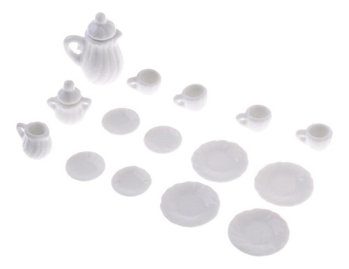 15 Piezas Escala 1/12 Mini Juego De Té De Porcelana Blanca