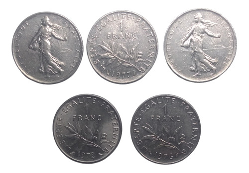  Monedas Francia 1 Franco 5 Piezas Años 60´s Y 70´s Envio 55