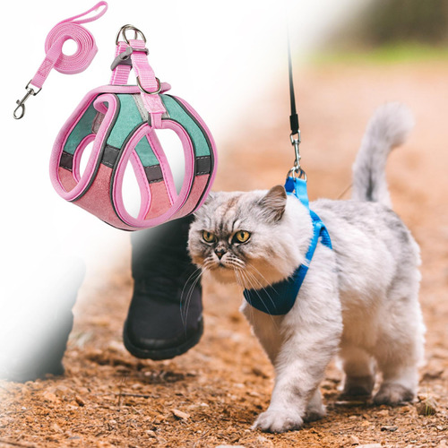 Arnés Para Gatos Y Correa A Prueba De Fugas Rosa Y Verde L