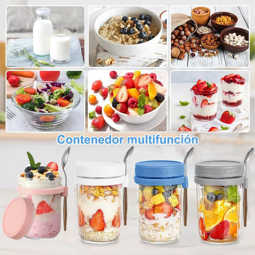 6 Pzs Recipientes De Avena Overnight Vidrio Mason Jar 12 Oz