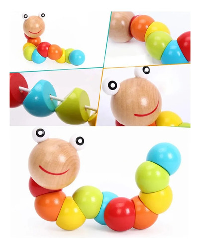 Brinquedo Minhoca Colorida Centopeia Montessori Madeira