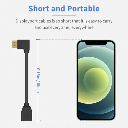 Cable Displayport 1.4 En Angulo Recto Para Alta Resolucion