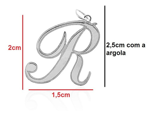 Pingente Letra R Prata 925 Cor Cinza