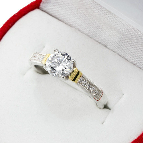 Imagen 1 de 10 de Anillo Solitario Compromiso Plata Y Oro Cintillo Casamiento