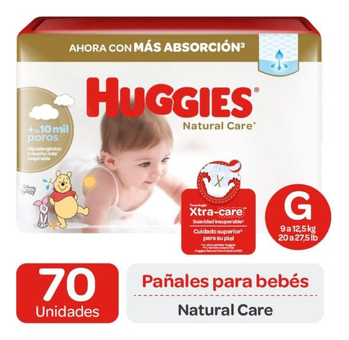 Pañales Huggies Natural Care G 70 Unidades