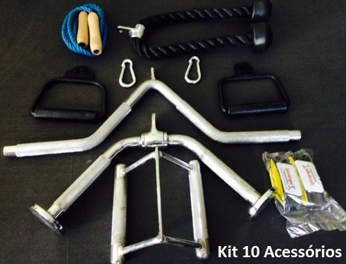 Puxador Musculação Kit Completo Academia Com 10 Acessórios