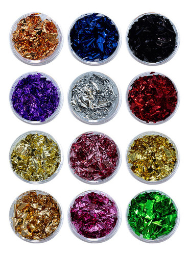 Kit 12 Folhas De Ouro Encapsulamento De Unhas Multicolor